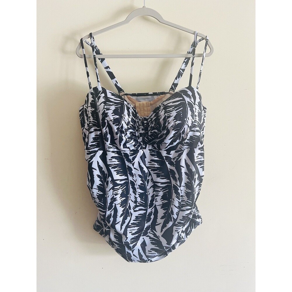 Swim By Cacique Womens Plus Size‎ Underwire Swim Tankini Top Palm Leaves 44DDD